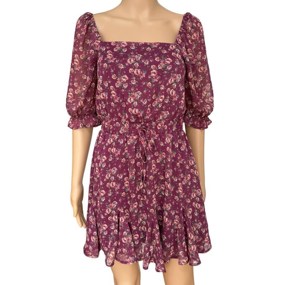 TRIXXI Francesca’s Ruffled Floral Pouf Sleeve Square Neck Mini Dress size S NWT